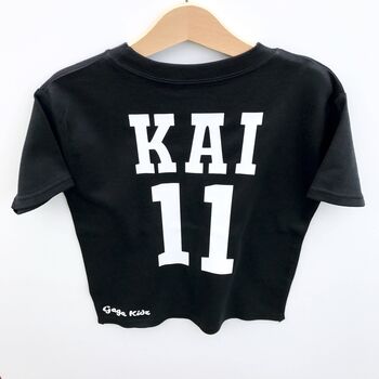 Personalised Football Style Kids Name And Number T Shirt, 3 of 7