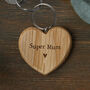 Send With Love 'Super Mum' Oak Heart Keyring, thumbnail 1 of 2