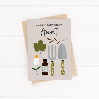 Aunt Birthday Card With Illustrated Gardening Accessories, 2 of 4