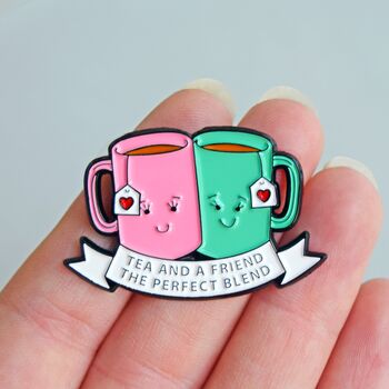 'Tea And A Friend' Enamel Pin Badge, 3 of 8