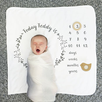 personalised baby age botanical blanket set by sparks clothing ...