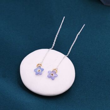 Real Forget Me Not Flower Tiny Ear Threaders, 4 of 7