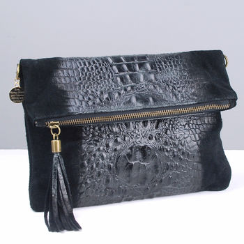 Personalised Leather Tassel Clutch Bag, 6 of 9