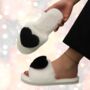 Christmas Slippers With Black Fluffy Heart, thumbnail 1 of 2