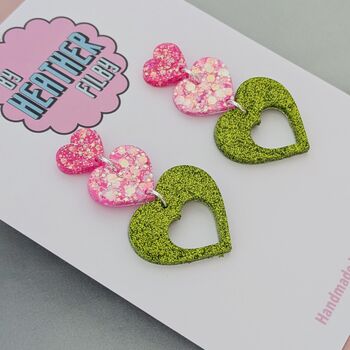 Glitter Triple Heart Resin Earrings, 7 of 8