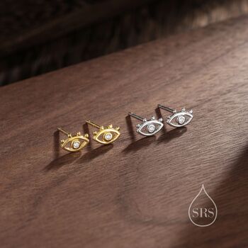 Sterling Silver Tiny Eye Stud Earrings, 5 of 12