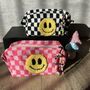 Checkered Punch Needle Smiley Make Up Bag, thumbnail 1 of 7