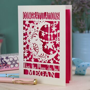 Personalised Papercut Over The Moon Congratulations Card, 6 of 7