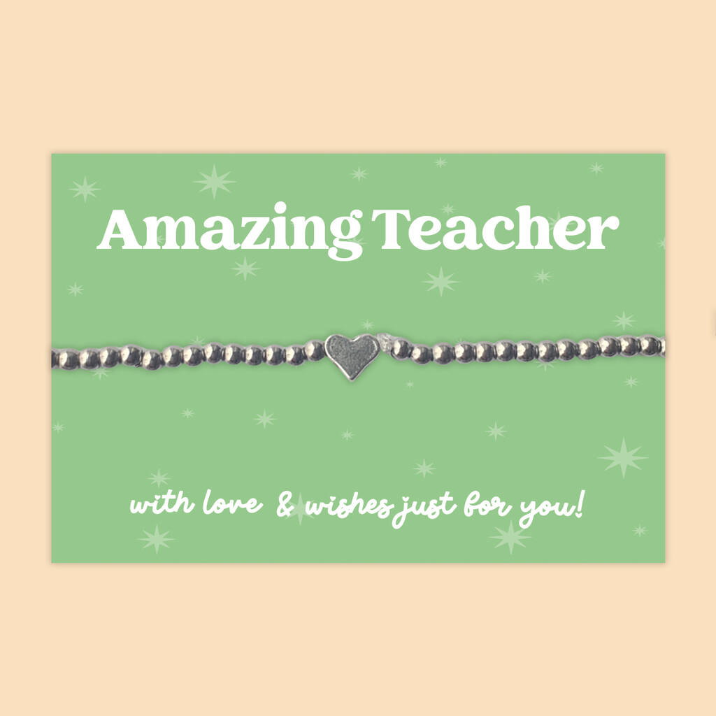 Amazing Teacher Heart Charm Stretch Bracelet, Stainless Steel, 1 of 4