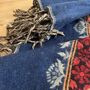 Handwoven Indigo Boho Recycled Cotton Throw Blanket, thumbnail 4 of 5
