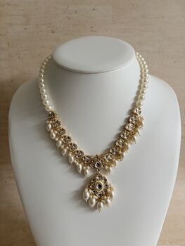 White Gold Kundan Meenakari Pearl Set, 7 of 12