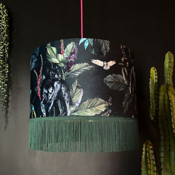 Fringed Velvet Lampshade With Gold Lining In Wild Wood, 3 of 5