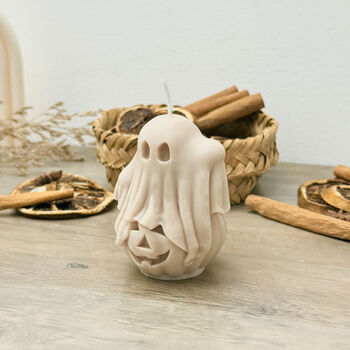 Beige Spooky Ghost Candle And Pumpkin Halloween Decor, 8 of 10