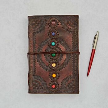 Chakra Embossed Leather Journal W/ Semi Precious Stones, 3 of 5