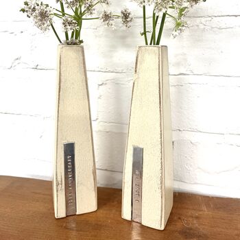 Two Personalised Wooden Vases With Aluminium Message, 7 of 8