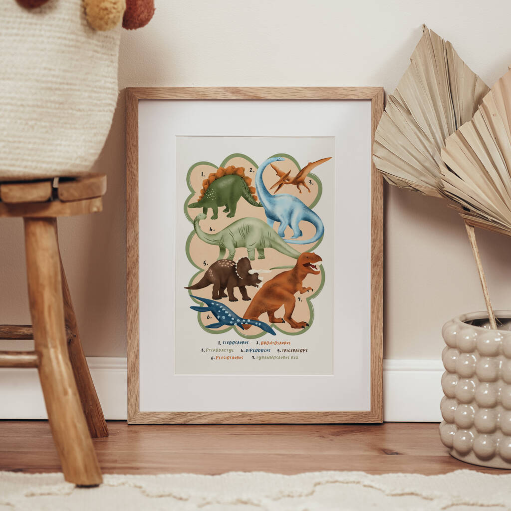 'Into The Wild' Children's Dinosaur Nursery Art Print
