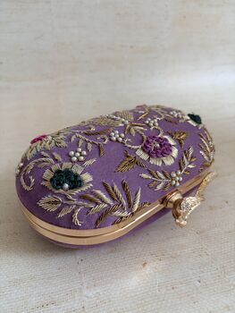 Purple Velvet Oval Clutch Bag, 2 of 8
