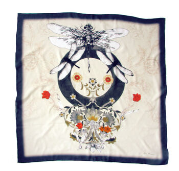 Navy Blue And Cream 'Dragonfly' Large Square Silk Scarf, 7 of 7