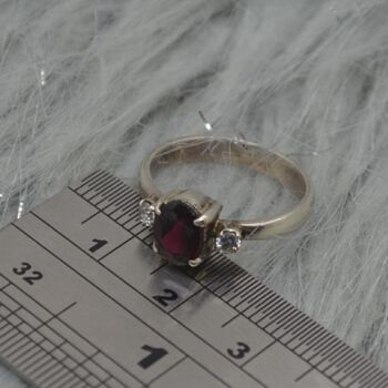 Red Garnet, Cz Sterling Silver Ring: January Birthstone, Handmade Stacking Ring, UK Size L, 9 of 9