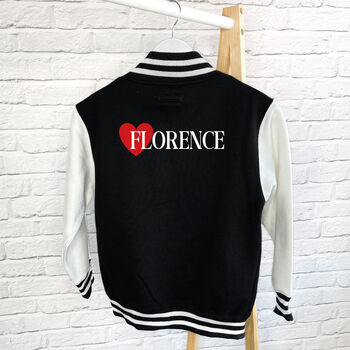 Personalised Varsity Girls Jacket With Heart And Name, 4 of 4