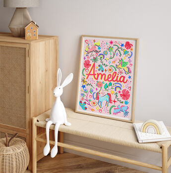 Personalised Unicorn Name Print | Pink Fairytale Nursery Decor | Baby Keepsake Gift, 2 of 11