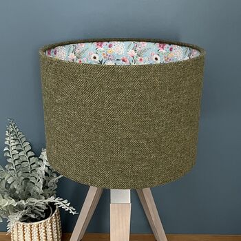 Gladys Tussock Green Tweed Floral Lined Drum Lampshades, 4 of 9