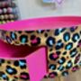 Pink Leopard Print Round Wooden Side Table With Drawer, thumbnail 9 of 10