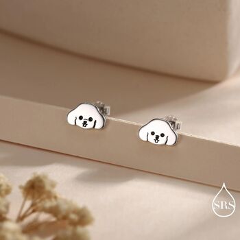 Poodle Puppy Stud Earrings In Sterling Silver, 9 of 11