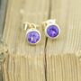Solid 9ct Recycled Gold 4mm Amethyst Solitaire Studs, thumbnail 1 of 7