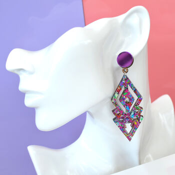 Art Deco Pink Rainbow Festival Acrylic Earrings, 2 of 2