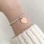 Silver And Rose Gold Ball Slider Bracelet Engraved Charm, thumbnail 2 of 9