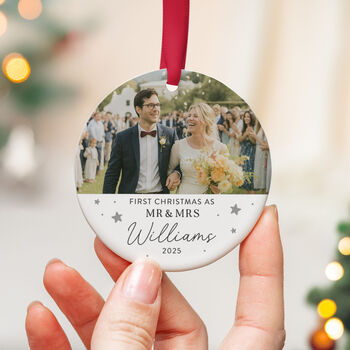 Personalised Mr And Mrs First Christmas Ceramic Ornament, 7 of 8