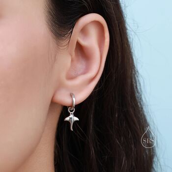 Mismatched Manta Ray Fish And Starfish Huggie Hoop Earrings In Sterling Silver, 2 of 8
