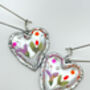 Silver Colour Heart Earrings With Pink Flowers, thumbnail 4 of 11