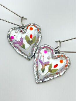 Silver Colour Heart Earrings With Pink Flowers, 4 of 11
