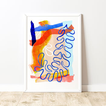 Blue And Orange Abstract Leaf Art Print, 3 of 12