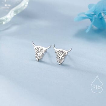 Sterling Silver Scottish Highland Cow Stud Earrings, 2 of 12