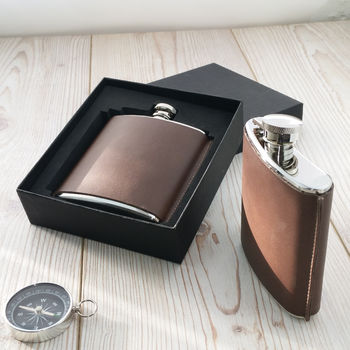 Leather Standing Seam Hip Flask, 2 of 7
