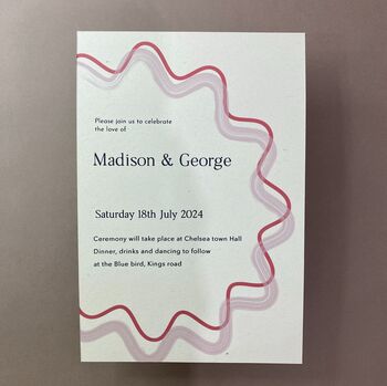 Modern, Wavy Bordered Invitation Suite In Pink And Red, 6 of 8