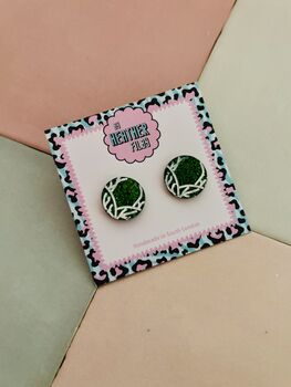Christmas Brussel Sprout Glitter Studs / Sparkly Vegetable Earrings / Novelty Food Jewellery / Secret Santa Gift / Christmas Dinner Earrings, 2 of 5