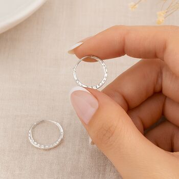 Hammered Sterling Silver Sleeper Hoop Earrings – 12mm, 4 of 12