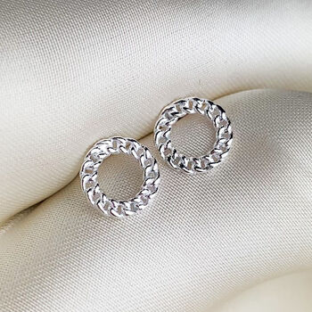 Sterling Silver Chain Circle Stud Earrings, 3 of 5