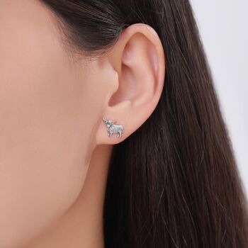 Sterling Silver Small Pair Of Highland Cow Internally Threaded Flat Back Earrings, 3 of 10