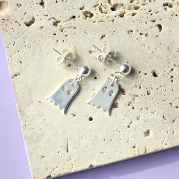Handmade Sterling Silver Ghost Stud Earrings, 2 of 6