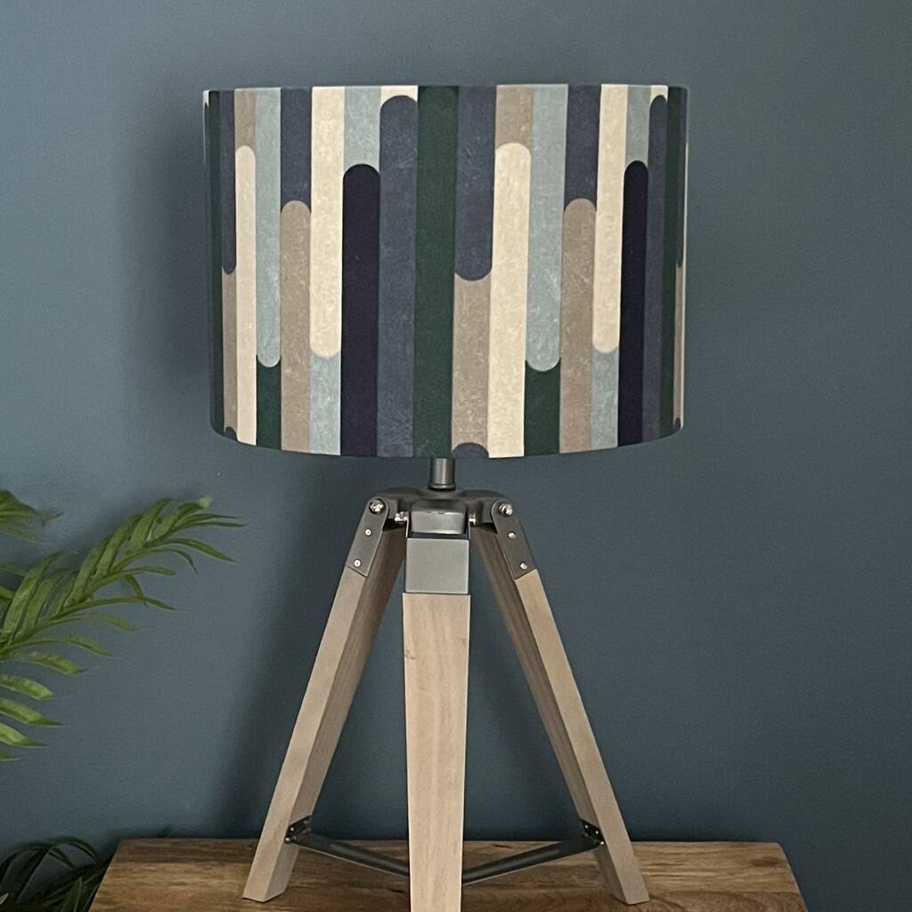 Seattle Geometric Blue Print Drum Lampshades By Eve Scott Lighting