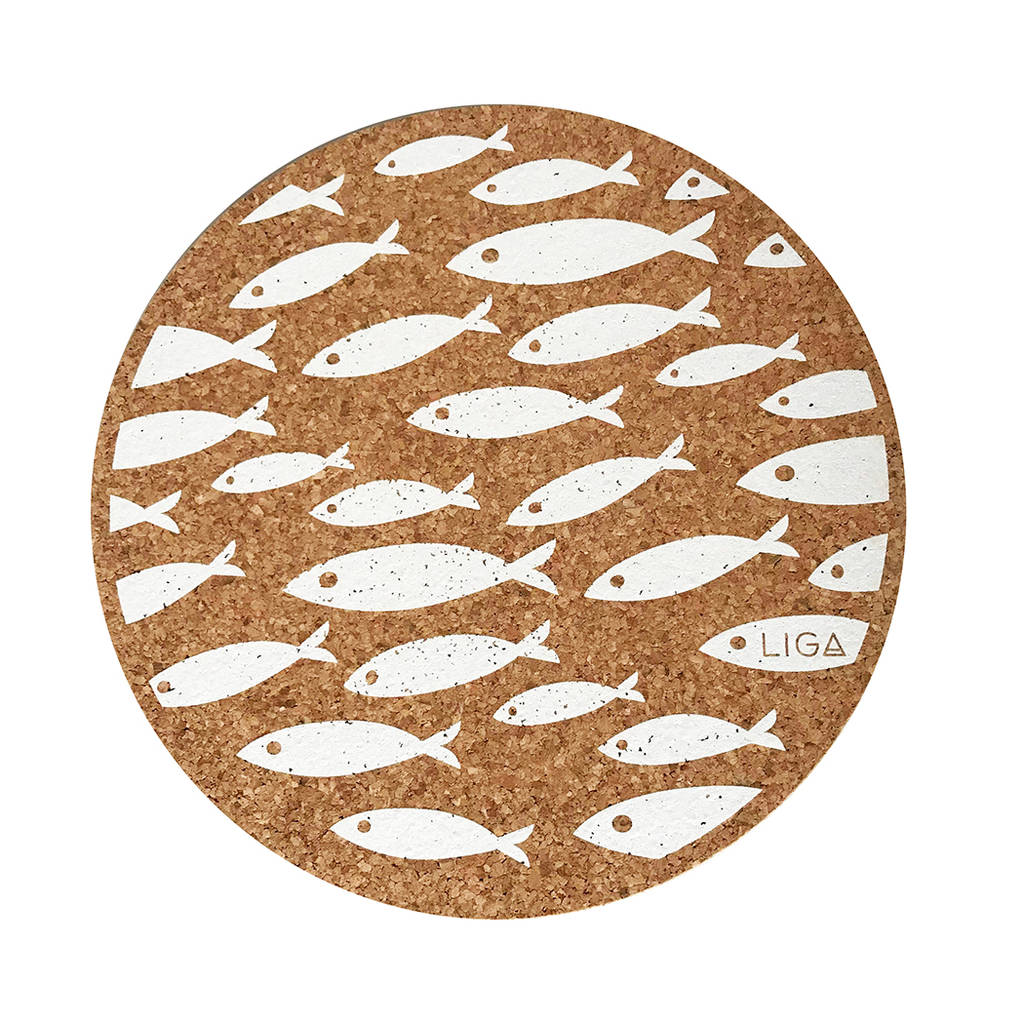 set of four cork sardines mats by liga | notonthehighstreet.com