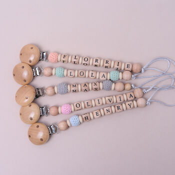 Personalised Crochet And Wood Dummy Clip, 3 of 6