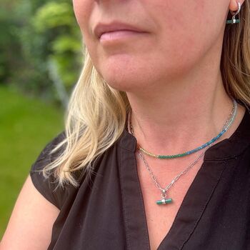 The T Bar Green Onyx Necklace, Silver, 6 of 8