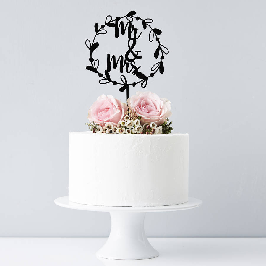 Mr And Mrs Floral Wreath Wedding Cake Topper, 1 of 7