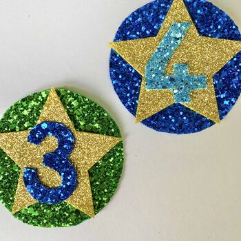 Custom Glitter Birthday Badge With Star Or Flash, 6 of 9